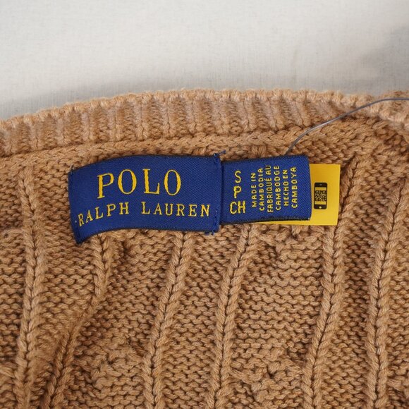 Polo Ralph Lauren Cable Knit Cotton Cardigan in Camel Brown Size Small - NWT - Picture 6 of 9